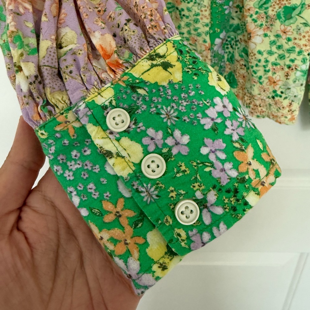 Loft Floral Patchwork Utility Shirt Cottagecore G… - image 4